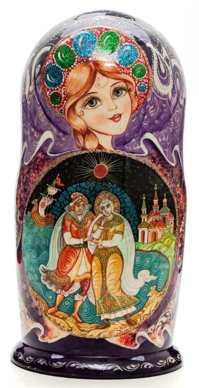 220 mm Russian Fairytale handpainted Wooden Matryoshka Doll 7 pcs (by Sheherazade)