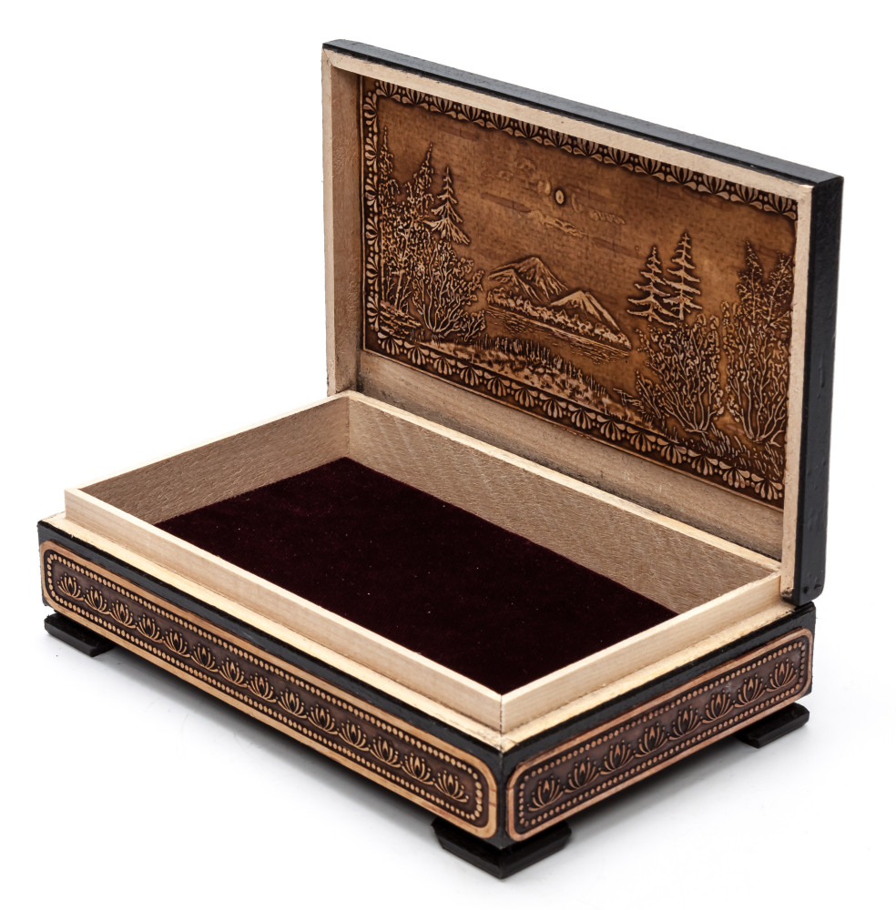 100x155 mm Siberian Patterns hand made Birchbark Jewelry Box (by Maxim Birch)