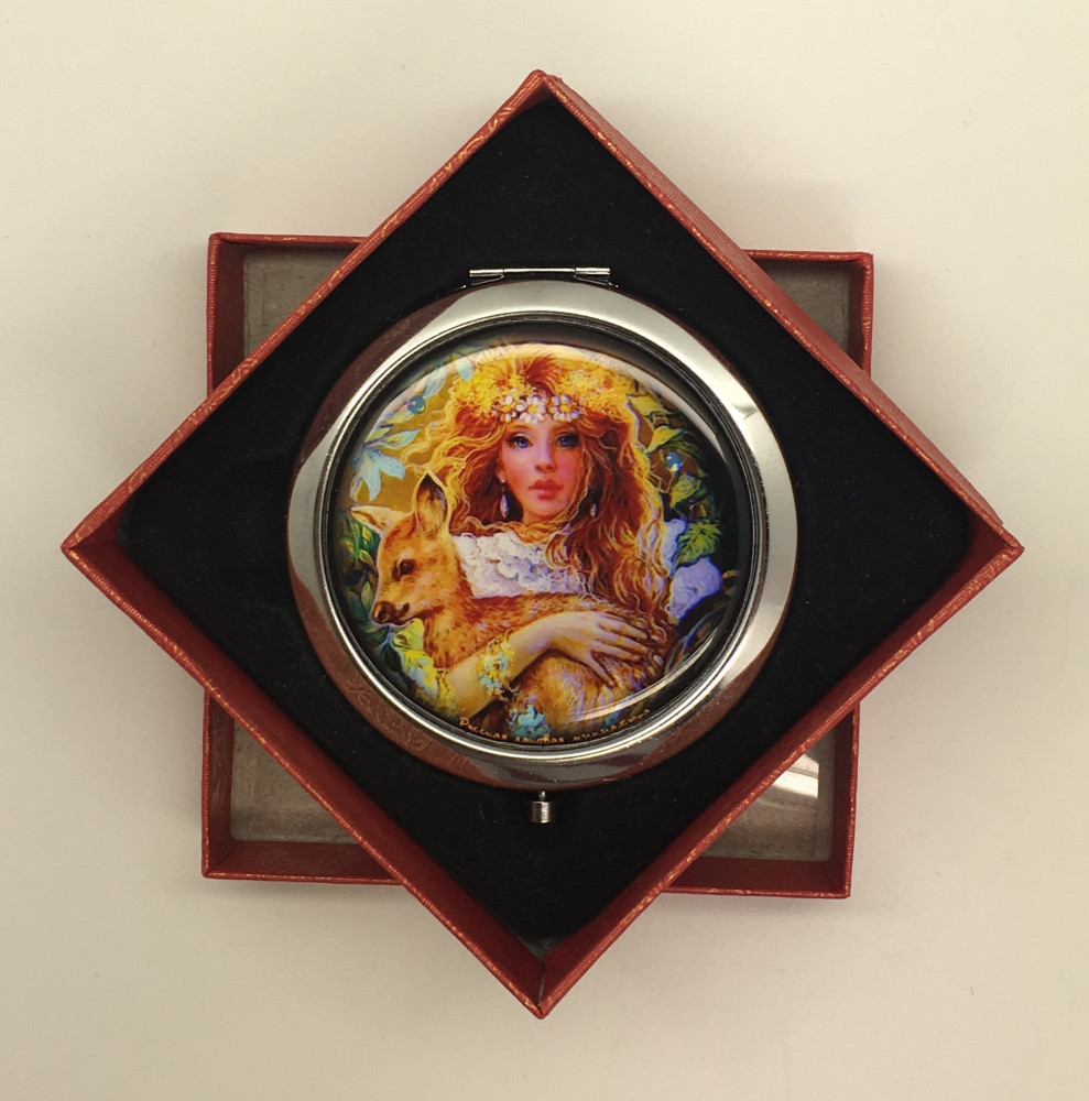 Compact Mirror with Girl and Baby Deer