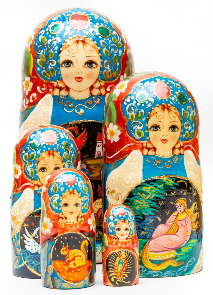 180 mm The Little Humpbacked Horse handpainted Wooden Matryoshka Doll 5 pcs (by Sheherazade)