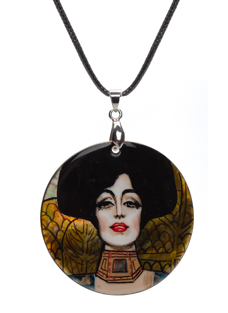 d50 mm Judith by Klimt hand painted Nacre Pendant (by Tatiana Shkatulka Crafts)