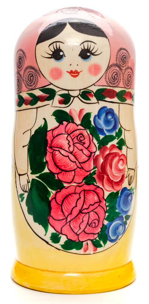 205 mm Pink Head Semenovskaya handpainted wooden Matryoshka Doll 8 pcs (by Ivan Studio)