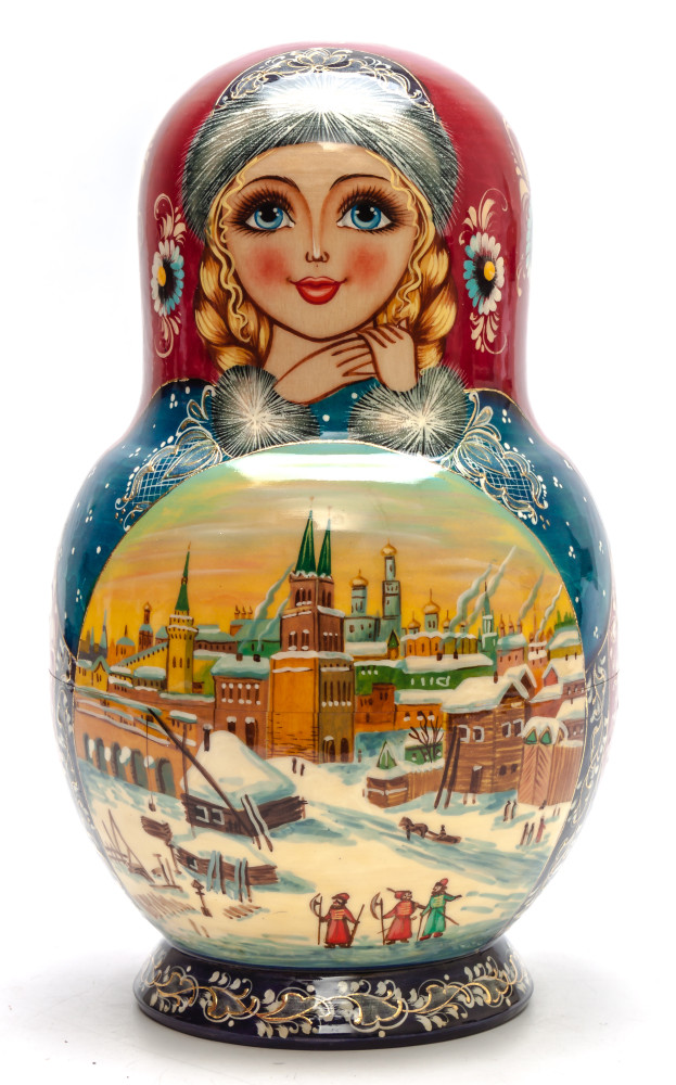230 mm Moscow Kremlin handpainted Wooden Matryoshka round Doll 10 pcs (by Valery Crafts)