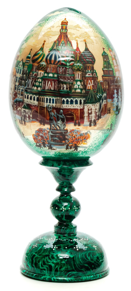 150mm Moscow Saint Basil Cathedral hand painted on green colored wooden Egg with standby (by Alexander Green)