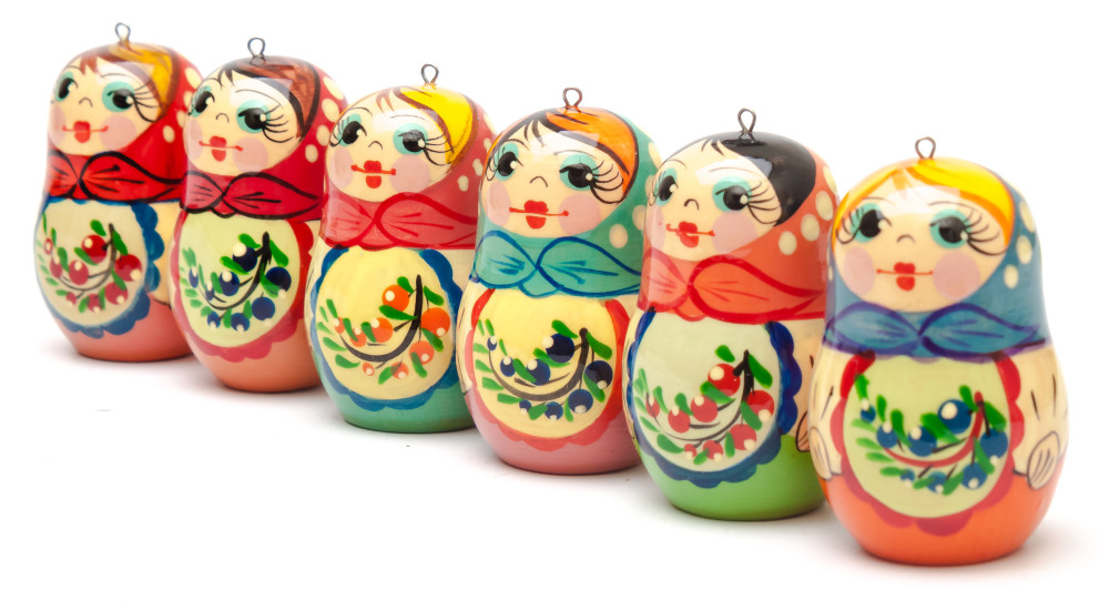 220x70 mm Russian Christmas Tree Ornaments set of 6 pcs (by Andrey Studio)