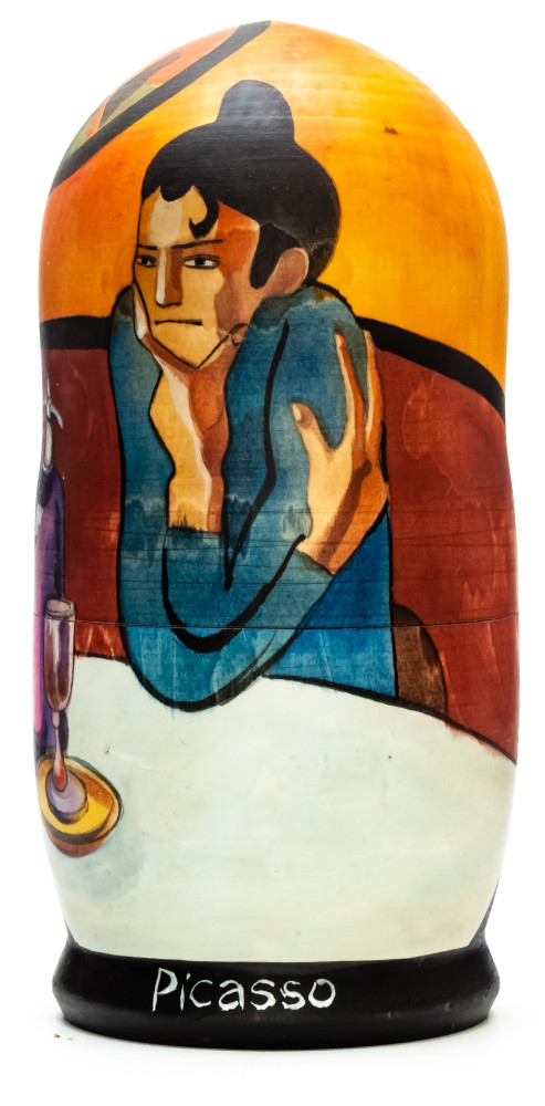 180 mm The Absinthe Drinker by Picasso hand painted on wooden Matryoshka doll 5 pcs (by Alexander Famous Paintings Studio)