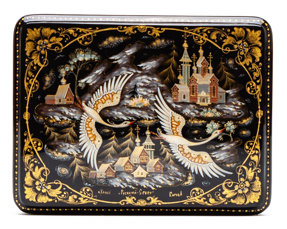 80x60mm Russian North Hand Painted Jewellery Box (by Sadko Workshop)