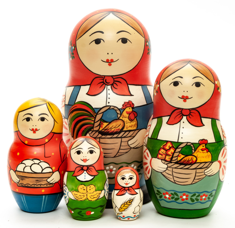 160 mm Mistress with a Samovar hand painted Traditional Russian Wooden Matryoshka round doll 5 pcs (by Sergey Malyutin)