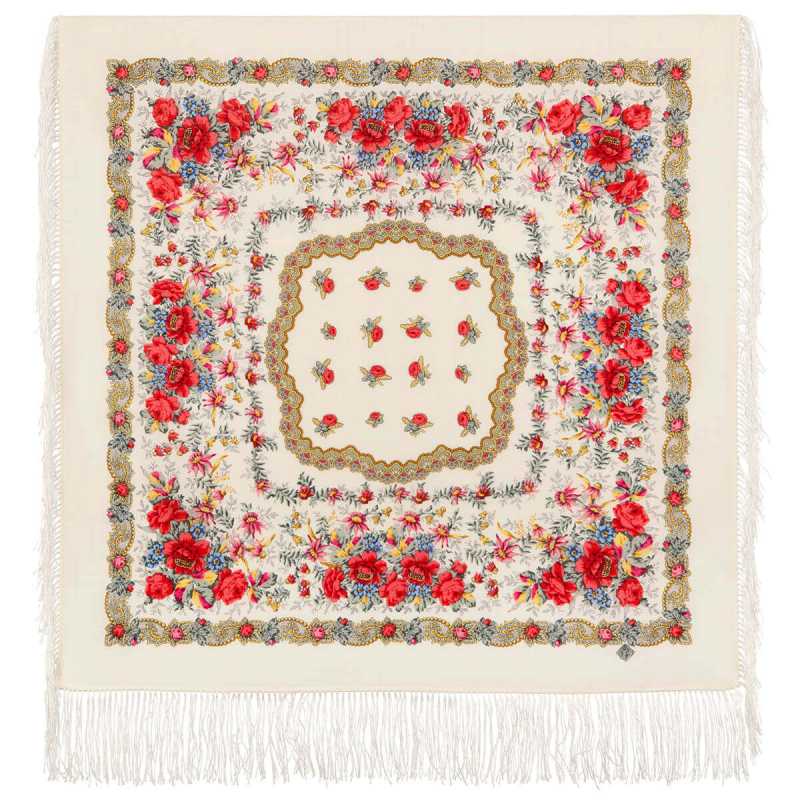 89x89 cm Native Chorus Woolen Scarf with Silk Fringe (by Pavlov Posad)