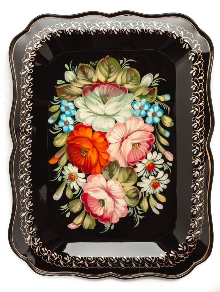 255x330mm Zhostovo Patterns hand painted and lacquered Metal Forged Tray (by Lada Crafts)