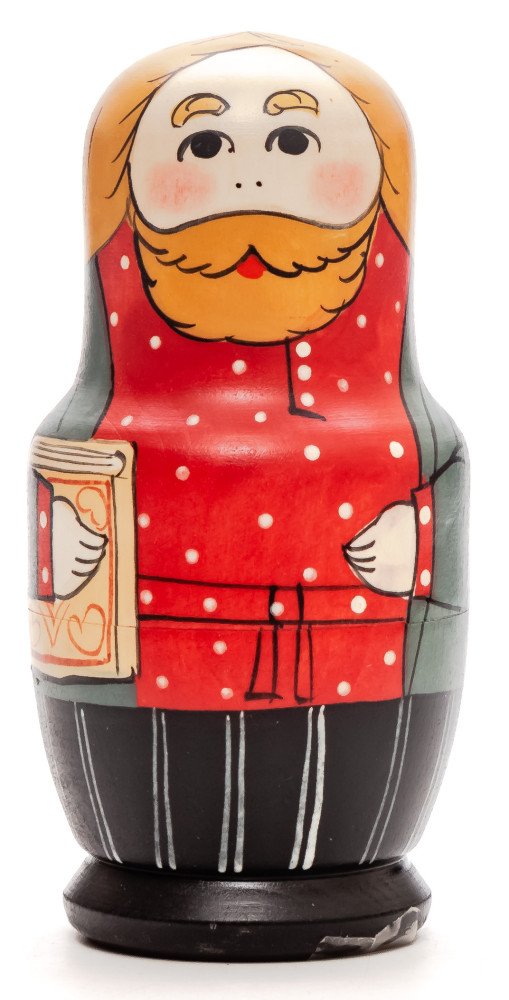  110 mm Father with Book hand painted Traditional Russian Wooden Matryoshka doll 5 pcs (by Igor Malyutin)