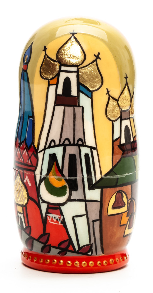 100 mm Moscow Snt Basil Cathedral hand painted by Lentuloff on wooden Matryoshka doll 5 pcs (by A Studio)