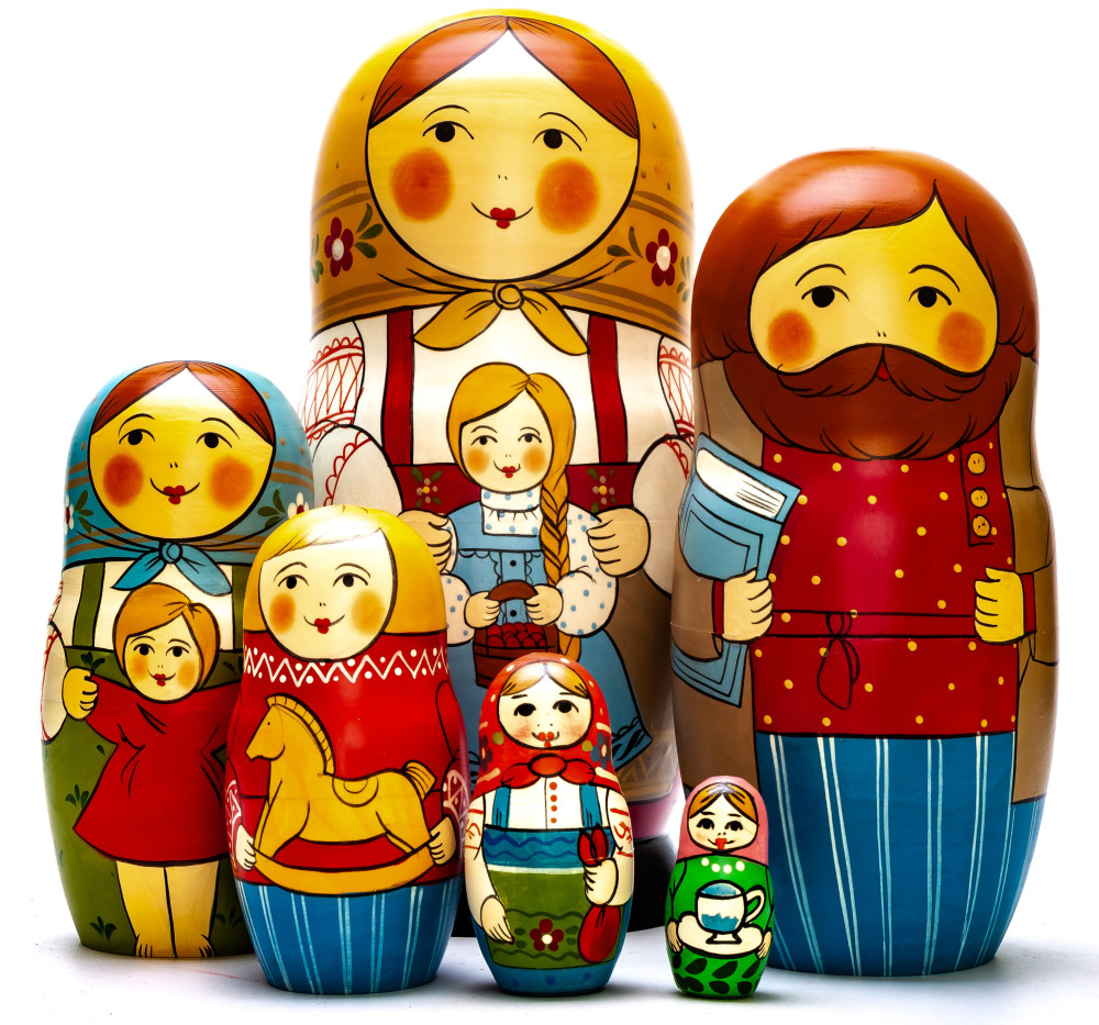 230mm Mistress with Daughter hand painted Traditional Russian Wooden Matryoshka doll 7 pcs (by Igor Malyutin)