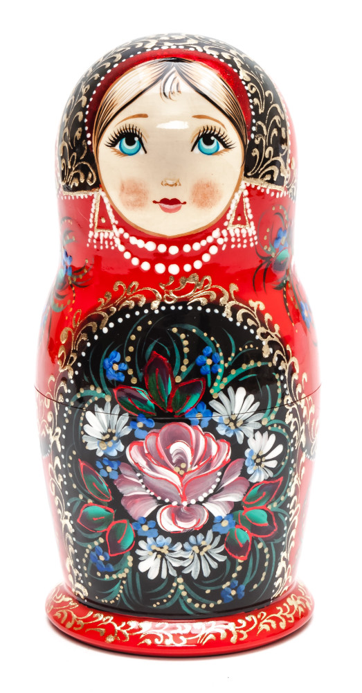 160 mm Flowers hand painted on wooden Matryoshka doll 5 pcs (by A Studio)