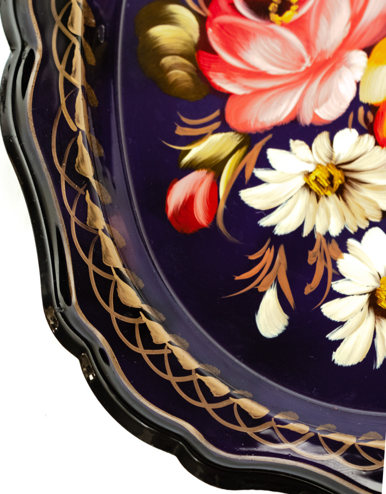 170x210 mm Zhostovo Patterns hand painted and lacquered Metal Forged Violet Tray (by Lada Crafts)