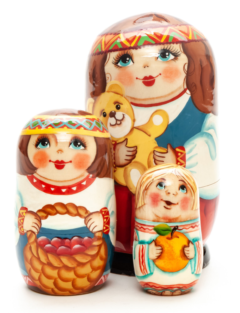 120mm Girl with a Teddy Bear hand painted Matryoshka 3pcs (by Gift Shop)
