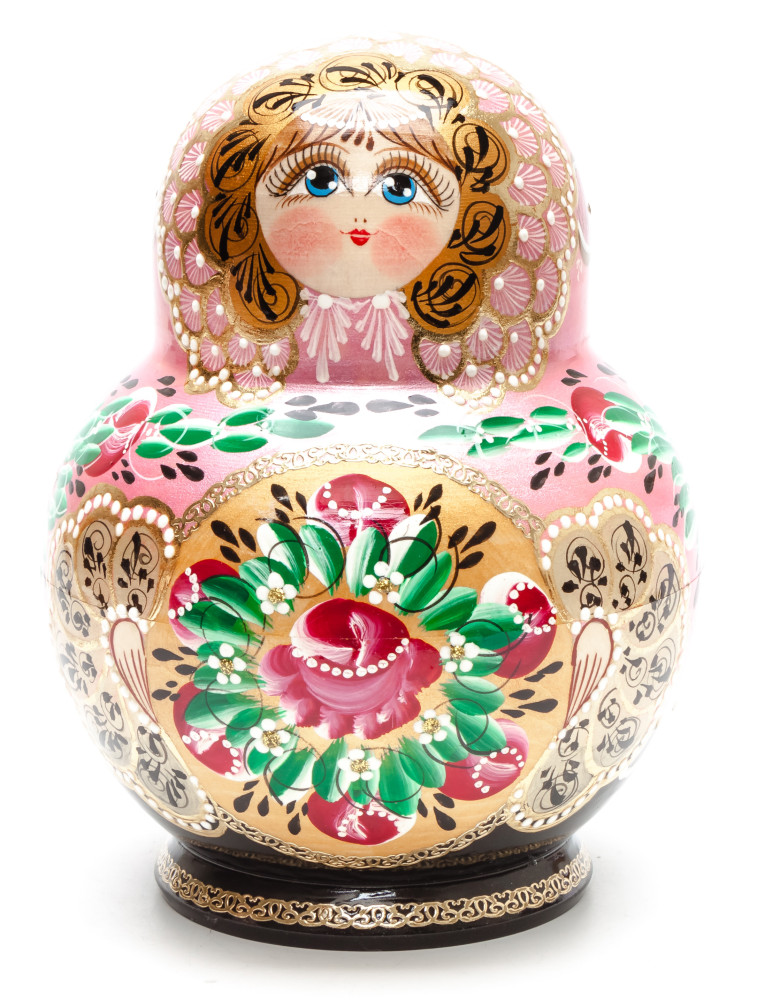 190 mm Red Russian Patterns and Flowers hand painted Wooden Matryoshka 20 pcs (by Elena Kudryashova)