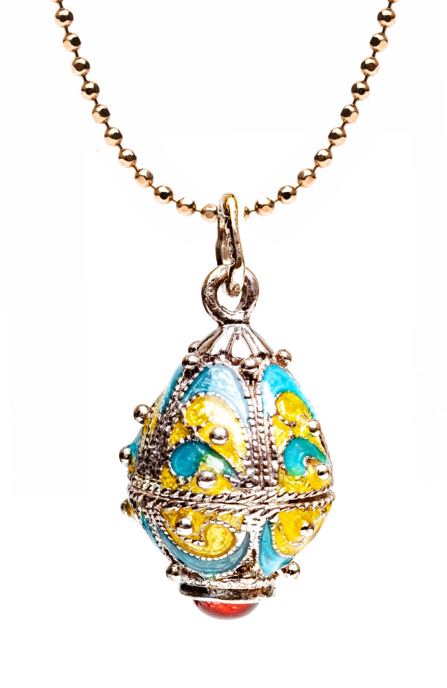 Yellow and Light Blue Egg Pendant