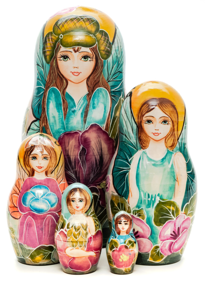 160 mm Flowers hand painted on Wooden Matryoshka doll 5 pcs (by Skazka)