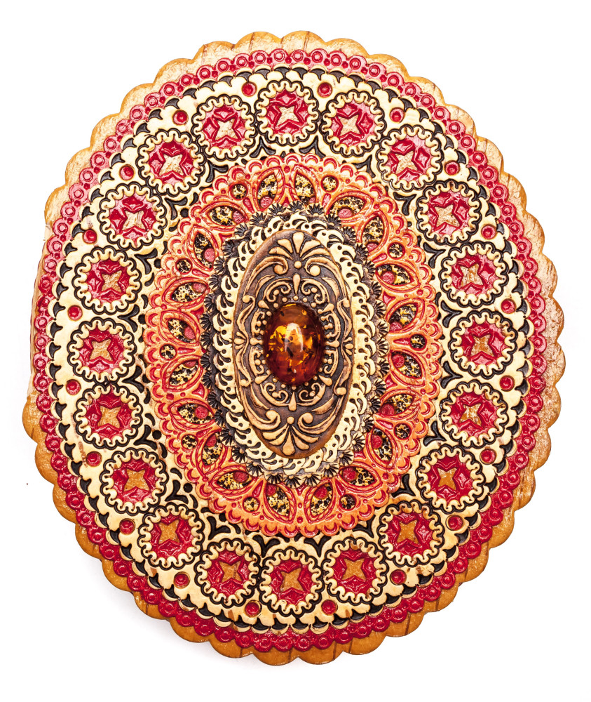 110x130 mm Siberian Patterns hand made Birchbark Jewelry Box (by Maxim Birch)