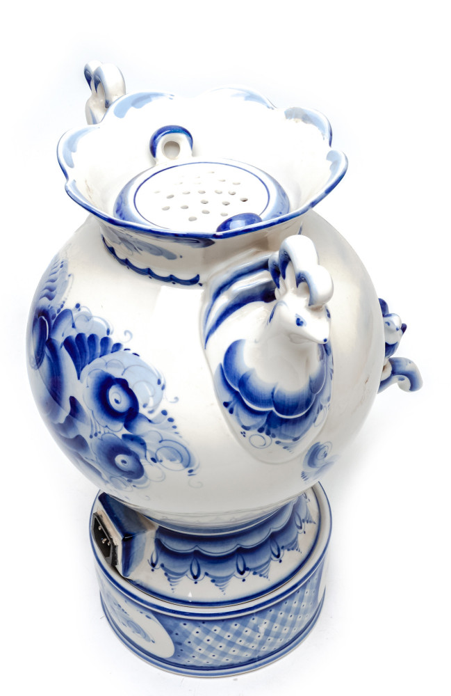 Saint Basil Cathedral Gzhel Ceramic Electric Kettle with Teapot and Tray