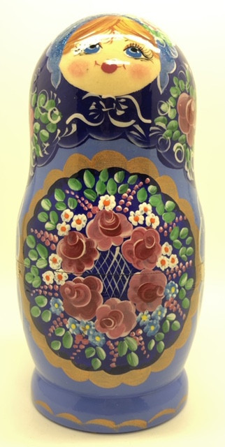 180 mm Navy Blue Gzhel Patterns hand painted on wooden Russian Matryoshka 5 pcs (by Rose Studio)