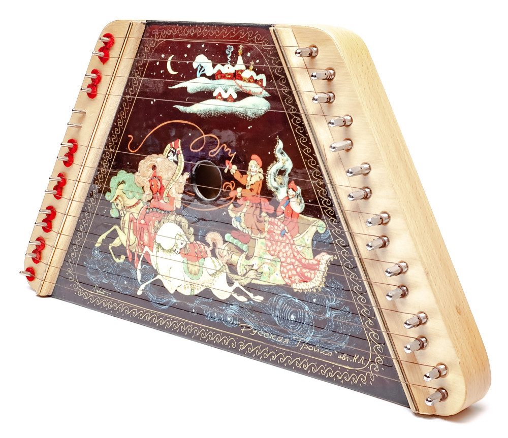 Russian Troika hand painted wooden multi string Gusli (by Gusli Studio)