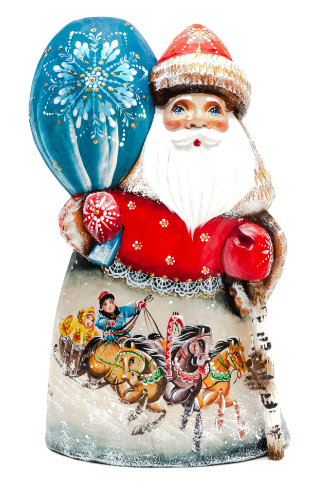 210 mm Santa Claus with a birch staff and a large bag of gifts (by Igor Carved Wooden Figures Studio)