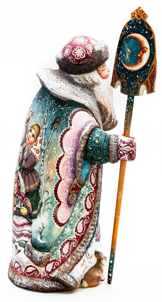 430 mm Santa with a Magic Staff and a Bear with the Bag with handpainted Children Wooden Carved Statue (by Karpova Nadezhda Studio)