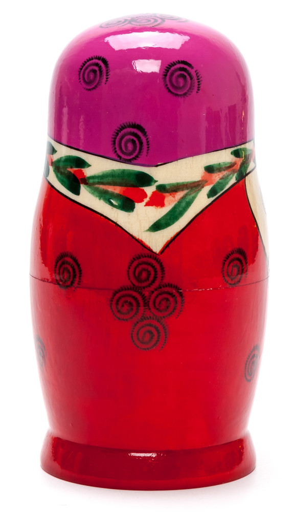 130 mm Pink Head Semenovskaya Hand Painted wooden Russian Matryoshka Nesting Doll 6 pcs inside (by Ivan Studio)