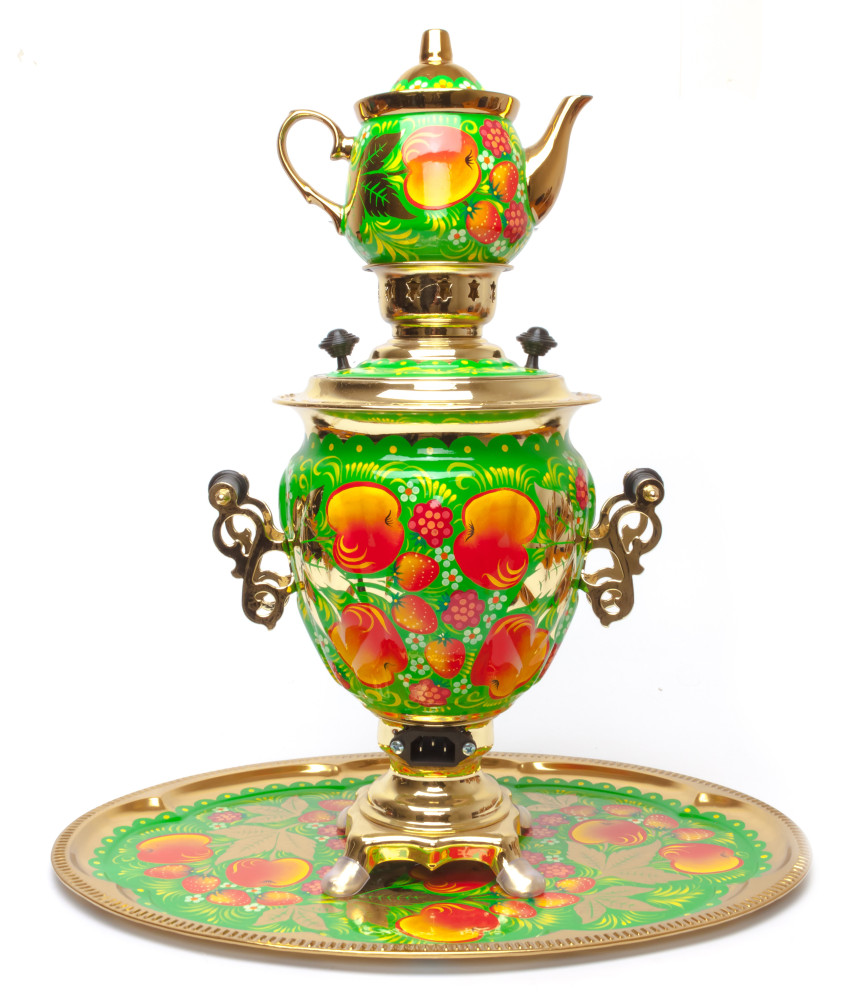 Apples hand painted Electric Samovar Kettle with Teapot and Tray