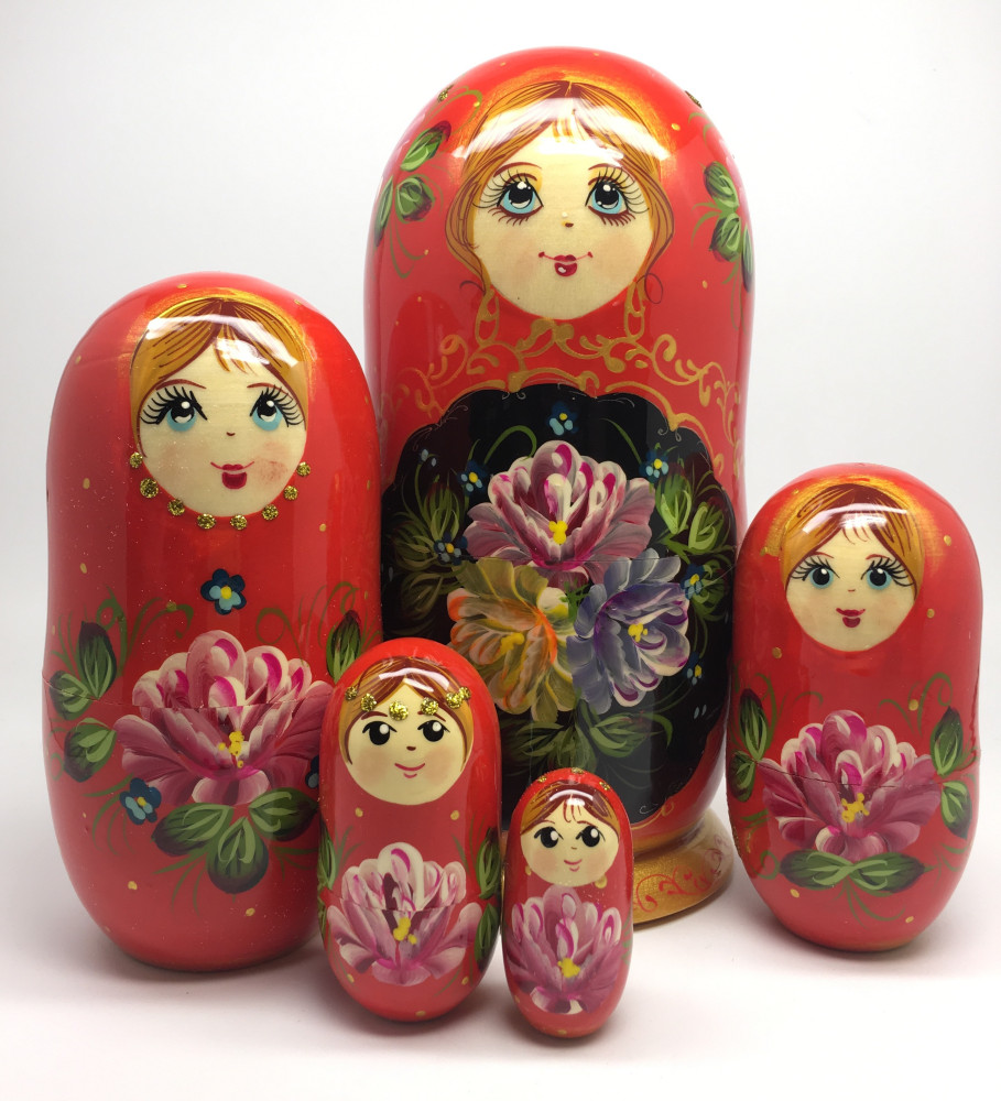 180 mm Summer Flowers hand painted Russian Matryoshka Doll 5pcs (by Summer Shine)