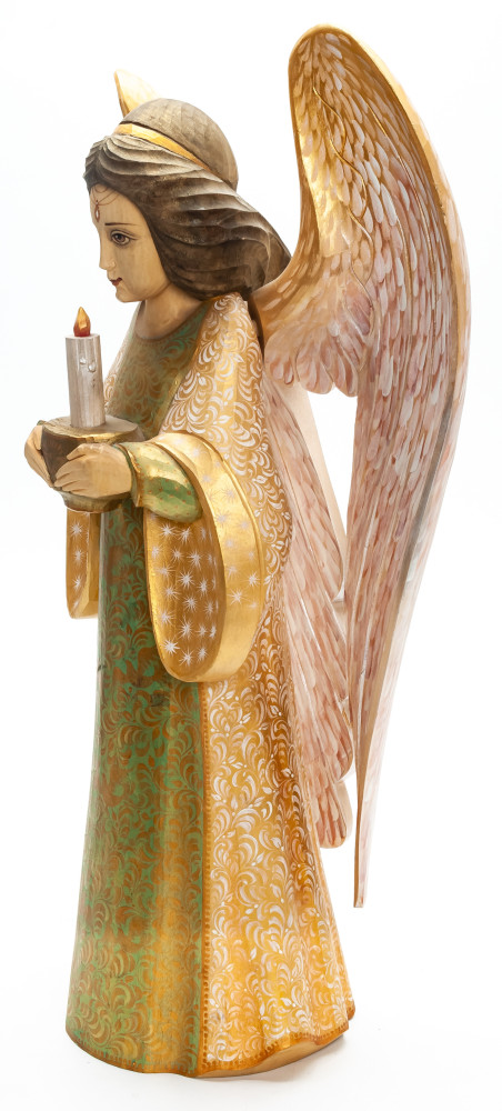 360 mm Mother Angel with Candle hand painted wooden figurine (by Polar Bear Studio)