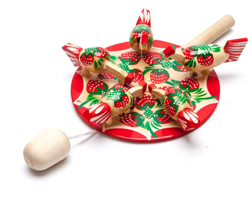 200x140 mm Pecking Chicken Hand Carved and Painted Russian Wooden Toy (by Bogorodskoe Studio)