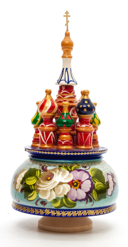 210 mm Saint Basil's Cathedral Zhostovo Art hand painted Wooden Music Box (by Nightingale Crafts)