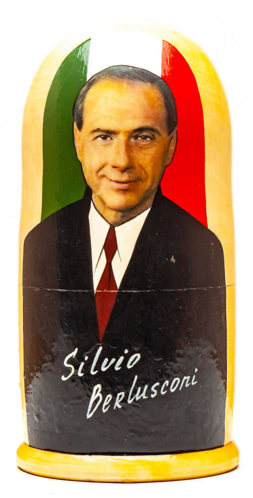 180mm Silvio Berlusconi Handmade wooden Matryoshka Nesting Doll 5 pcs (by Konstantin Studio)