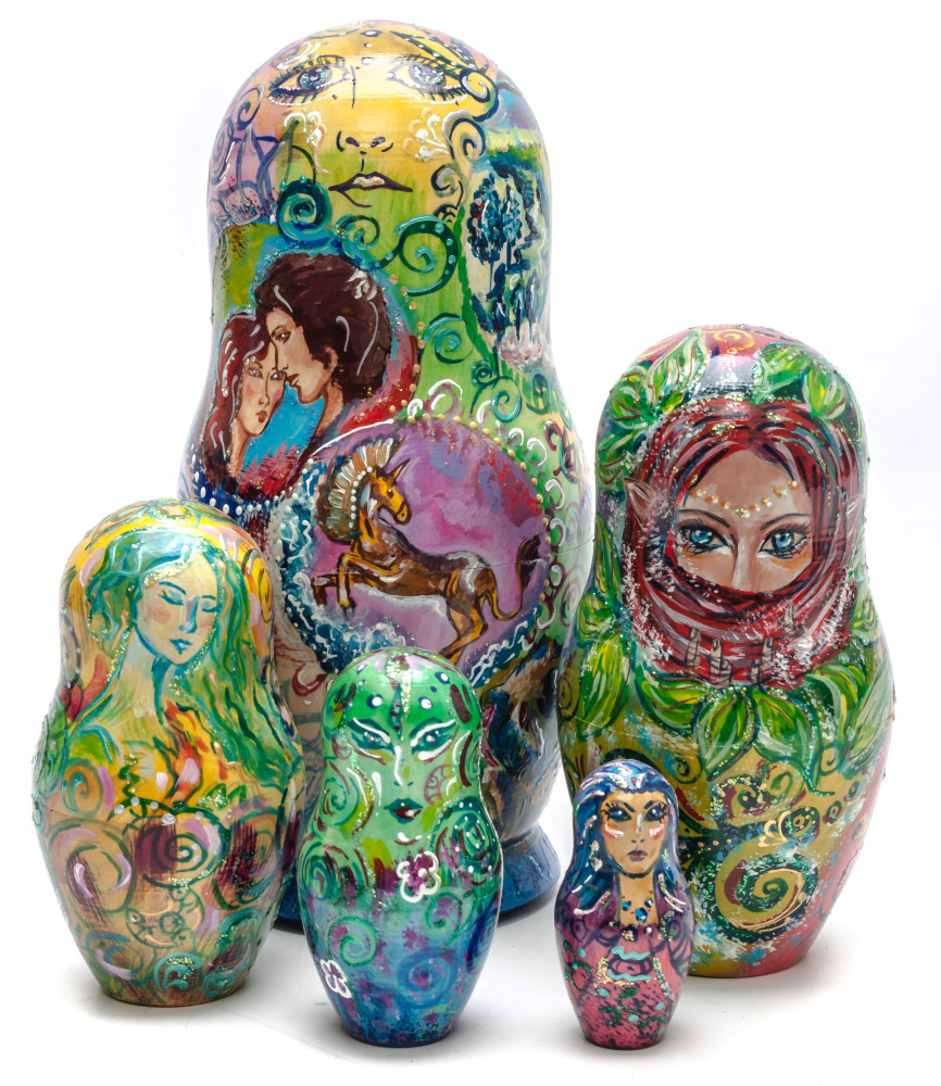 180 mm Pandora handpainted Wooden Matryoshka Doll 5 pcs (by Skazka)