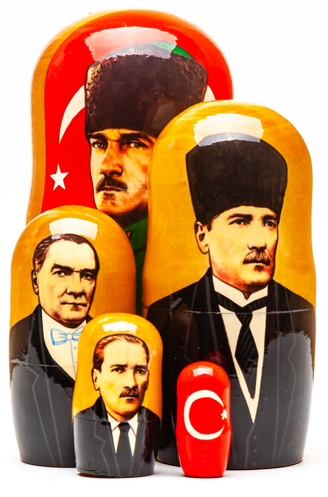 180mm Ataturk Handmade wooden Matryoshka Nesting Doll 5 pcs (by Konstantin Studio)