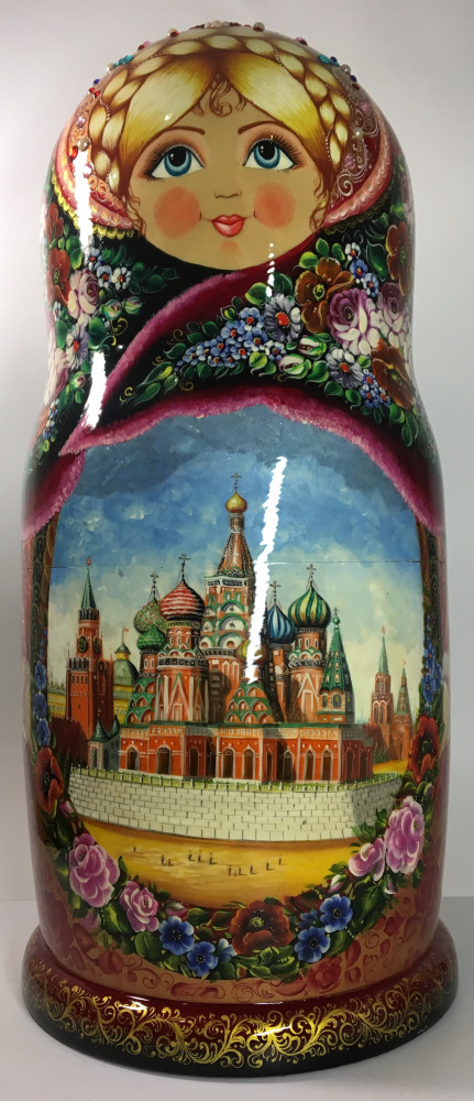 670 mm Snt Basil Cathedral and other Moscow Attractions hand painted Wooden Matryoshka doll 50 pcs (by Olga Collection)