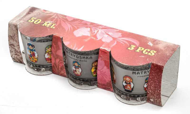 50 ml Russian Matryoshka Decal Shot Glass set of 3 pcs (by AKM Gifts)