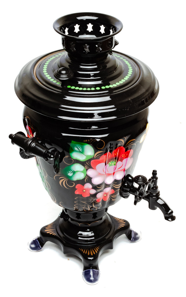 Zhostovo Hand Painted Electric Samovar Kettle with Teapot and Tray