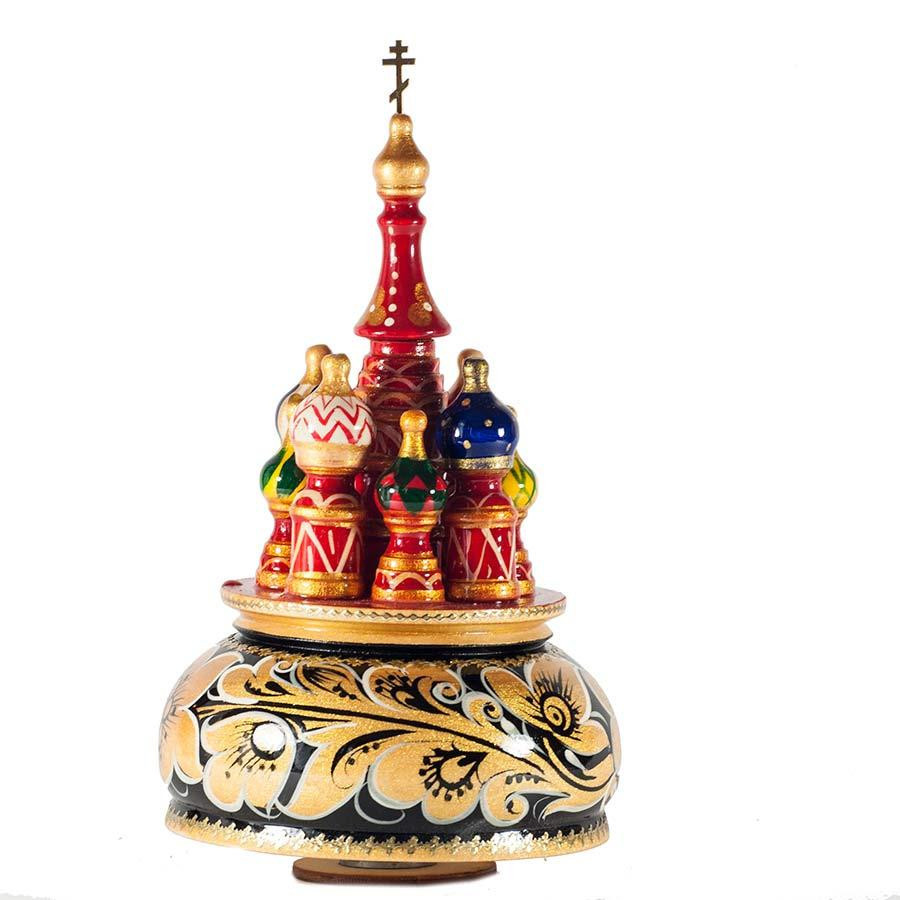 230 mm Saint Basil's Cathedral Khokhloma Art hand painted Wooden Music Box (by Nightingale Crafts)