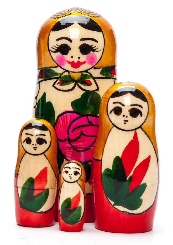 95 mm Golden Head Semenovskaya Hand Painted Wooden Matryoshka Nesting Doll 4 pcs inside  (by Ivan Studio)