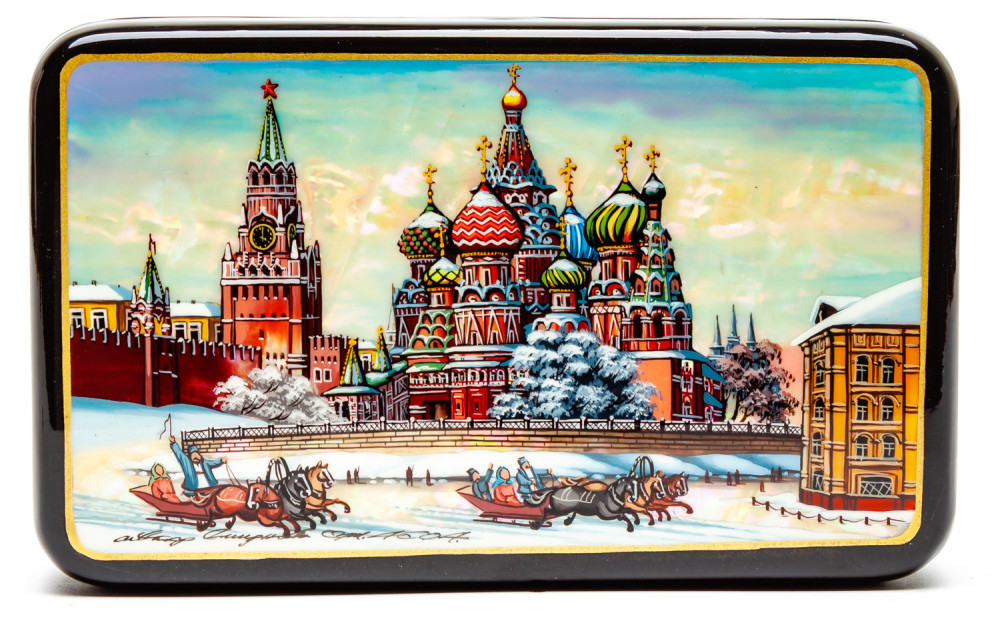 150x90mm Red Square Hand Painted Jewellery Box (by Tatiana Shkatulka Crrafts)