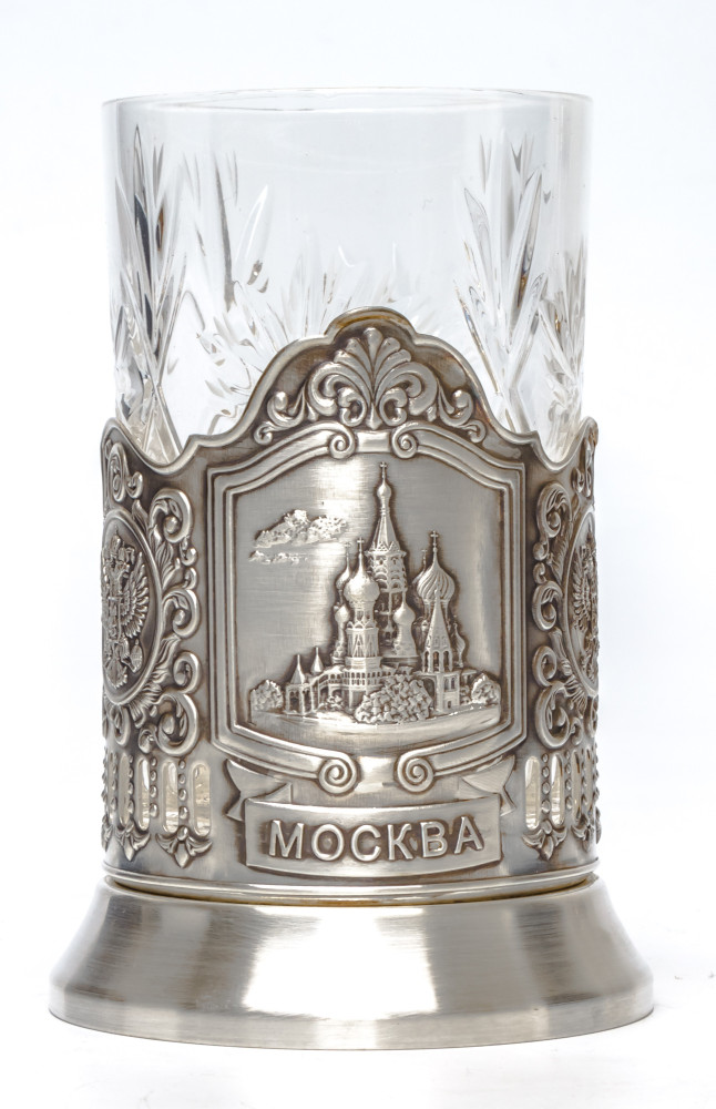 Snt Basil Cathedral Silver Plated Brass Tea Glass Holder with Faceted Glass and Silver Plated Spoon (by Kolchugino)