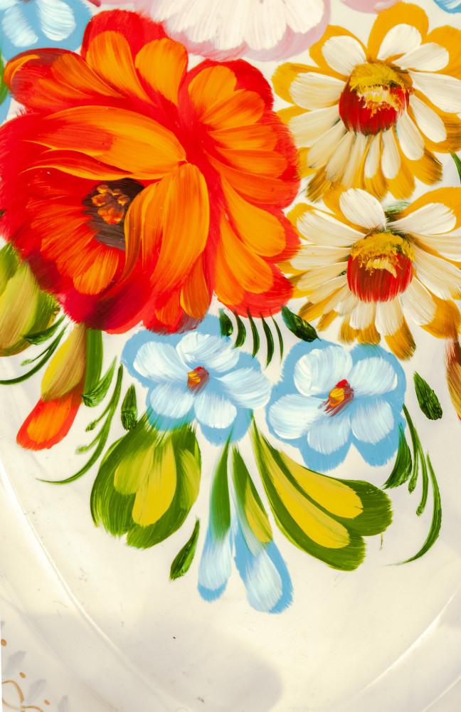 165x255 mm Zhostovo Patterns hand painted and lacquered Metal Forged White Tray (by Lada Crafts)