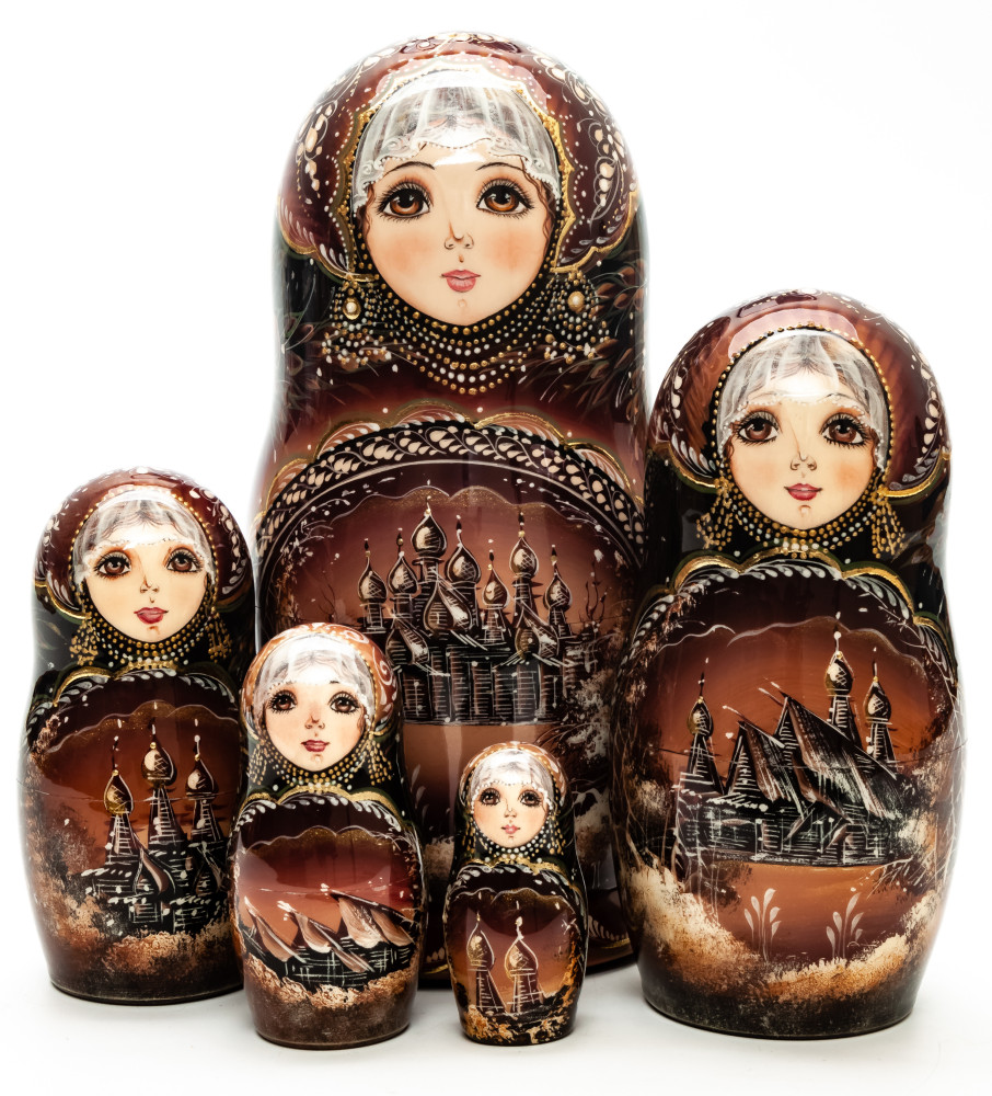 200 mm The Churches of Kizhi hand painted Matryoshka round Doll 5 pcs (by A Studio)