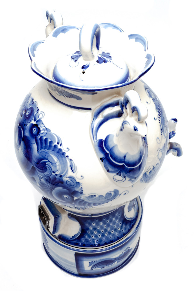 Flowers Gzhel Ceramic Electric Kettle with Teapot and Tray