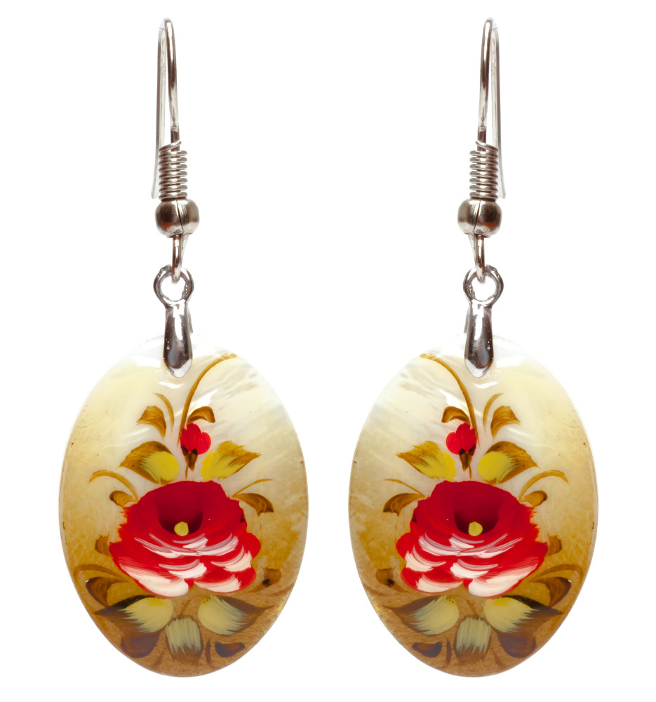 25x18 mm Flowers hand painted on Nacre Earrings (by Tatiana Shkatulka Crafts)