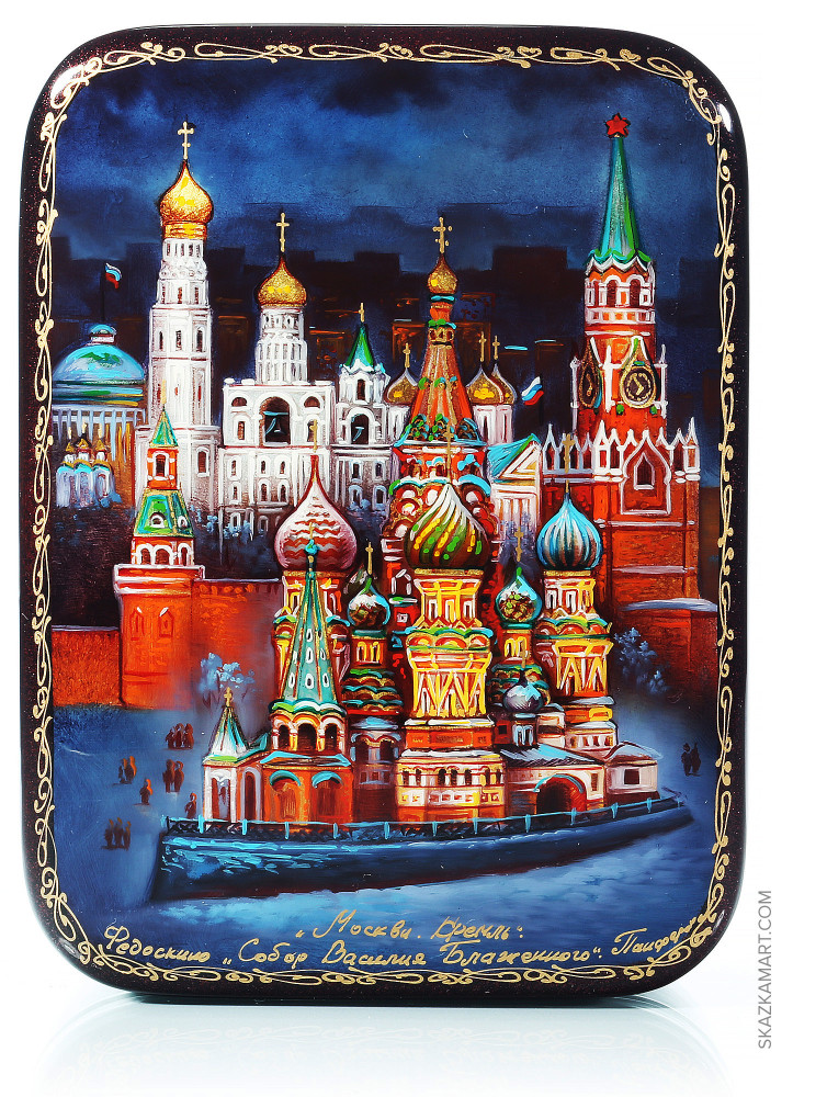 140x180 mm Moscow Kremlin at night hand painted papier-mache lacqured jewelery box (by Panferoff Studio)